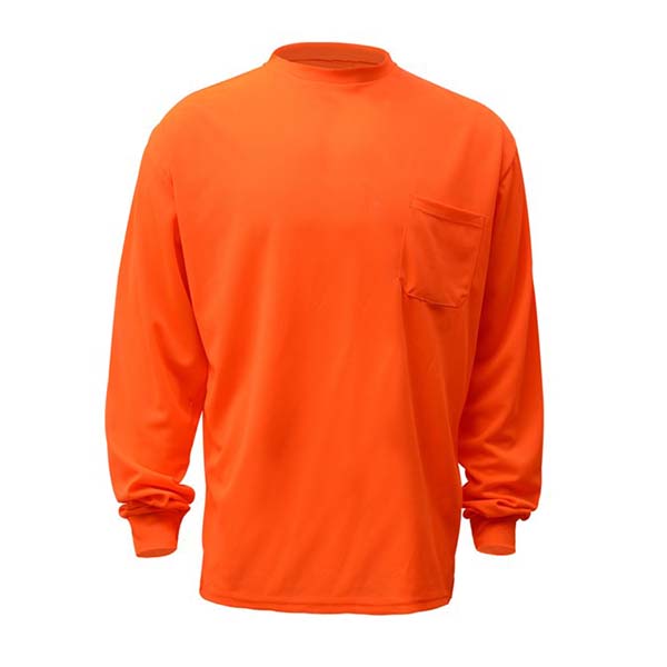 Hi Vis Safety T Shirts M, Orange Moisture Wicking Long Sleeve Safety T-Shirt Polyester Mesh with Chest Pocket Men or Women 